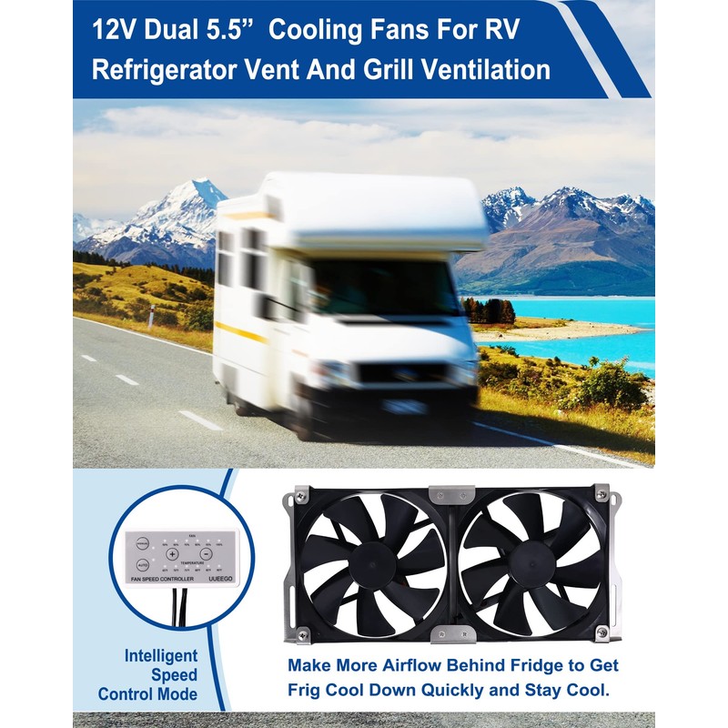 Uueego 5.5"(140mm) 12V RV Ventilation Cooling Fan for Fridge Vent