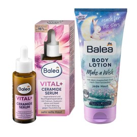 Balea Set of 2 Skin Care: Vital+ Ceramide Serum Intensive Moisture for Very Mature Skin Against Ageing (30 ml) + Body Lotion Magic Forest Body Lotion with Shea Butter (200 ml), 230 ml
