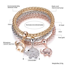 Ouran Stretch Bracelet for Women Popcorn Chain Bracelet with Charm Pendant, Rose Gold and Silver Cuff Bracelet for Friends, Mother, Gift (3pcs/set) 22cm Crystal Metal Cubic Zirconia, Alloy metal,