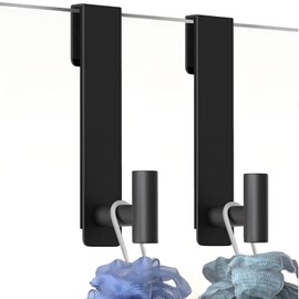VINHOLD Shower Door Hooks, Heavy Duty Rack Hooks for Robe, Stainless Steel Towel Hooks for Bathroom, Fits Frameless Glass Shower Doors up to 3/8" (10mm) Thick (Black, 2 Pack)