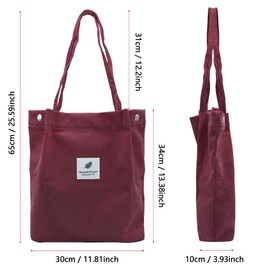 YDHfdc Corduroy Bag Large Shoulder Bag Women's Handbag Shopper Colourful Striped Tote Bag Beach Bag Shopper Fabric Bag for Everyday, Office, School and Shopping, red