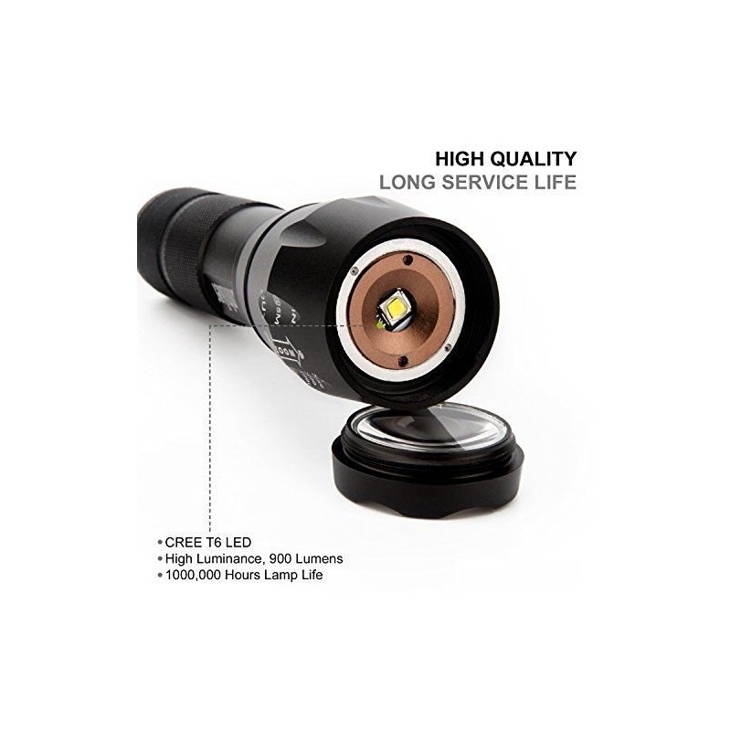 Led Flashlight Cree Xm L Tactical T6 Zoomable Torch Lamp