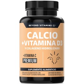 Beyond Vitamins | Calcio 1000 + Vitamina D3 | Potenciado con Colágeno Hidrolizado y Vitamina C | Caltrato 1000mg con Cápsula Vegana para todas las dietas (180 cápsulas)