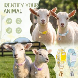 Yeyeplum 4 Pack Goat Collars with Bells Set, Adjustable Floral Pattern Nylon Sheep Collar, Loud Metal Grazing Bell, Quick Release Buckle for Lambs, Small Farm Animals, Herd ID, Pasture Tracking