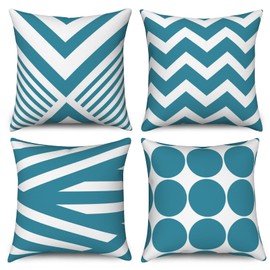 Hnmdmyi Turquoise Cushion Cover, 45 x 45 cm, Set of 4, Modern Abstract Geometric Pattern, Decorative Cushion Covers, Linen Square Cushion Cover for Sofa, Couch, Bed, Garden, Outdoor, Home Decor