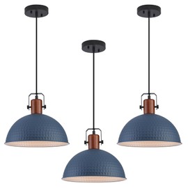 ALAISLYC 12 Inch Blue Pendant Lights Hammered Matte Pendant Lights for Kitchen Island Industrial Farmhouse Adjustable Height Dome Hanging Light Fixtures for Barn, Dining Room 3 Packs