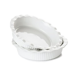 Miicol Ceramic Pie Pan Set of 2, 50 oz Ripple Edge Deep Baking Dish, 9 Inch Round Ceramic Pie Plate, Suitable for Quiche, Apple Pie, Meat Pie, Ideal Gift for Baking Lovers,White