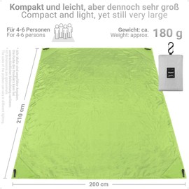 Siegvoll Picnic Blanket 210 x 200 cm with Practical Carabiner Ultralight Ultra Thin Portable Beach Blanket Outdoor Blanket for Beach, Picnic, Camping and Hiking (Green)