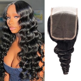 4x4 Transparent HD Lace Closure Loose Wave Human Hair Closure Raw Human Hair Pre Plucked Natural Black Color 14 Inch