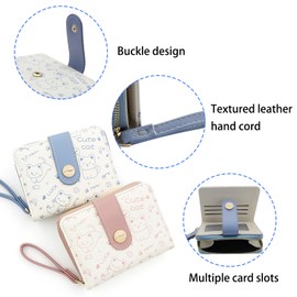 WisePoint Credit Card Wallet, PU Leather Credit Card Holder for Women and Cute card holder wallet with Handle and Cat Pattern, Multiple Card Slots Women's Wallets for Card, Cash, Change (blue)