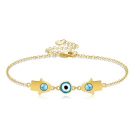 DAYLINLOVE Evil Eye Anklet 925 Sterling Silver Evil Eye Turquoise Pendant Anklet Hand of Fatima Protective Beach Jewellery Gift for Women Girls Women Mother Evil Eye Lovers, Sterling Silver, No
