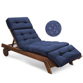 Tycdiose Waterproof Outdoor Chaise Lounge Chair Cushion 74.4 x 22 x 4.7 Inches Memory Foam Lounge Chair Cushions Replacement for Outdoor Furniture with Ties, Thickened Pool Lounge Chair Cushions, Blue