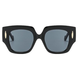 Fashion Oversized Women Square Sunglasses Vintage Leopard Brown Shades UV400 Trendy Men Black Sun Glasses N45 (black)