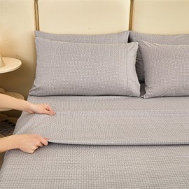 Viviland Stripe Queen Sheet Set 6 Pieces Grey Woven Stripe Bed Sheet Soft Breathable Brushed Microfiber Bedding Sheets & Pillowcases Wrinkle Free Fitted Sheets with 15" Deep Pocket for Queen Size