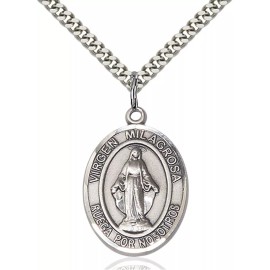 Bliss Sterling Silver Virgen Milagrosa Religious Medal Pendant Necklace 24" Chain Gift