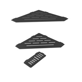 XIGOO 10" Recessed Corner Shower Shelf 2 Packs, No Drill Bathroom Shelf with Soap Tray, Floating Shower Organizer for Tiled Wall, Includes 2-Tier Shampoo Shelves, Waterproof Storage, black
