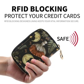 Sletend Vintage Magic Forest Moon Mushroom RFID Credit Card Holder Leather With Zipper Card Case Wallet for Women Girls