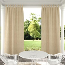 Clothink Outdoor Weatherproof Curtain with Velcro Fastener, Waterproof Privacy Screen and Sun Protection for Balcony / Patio / Porch / Pergola / Garden Gazebo, 132 x 215 cm, Beige