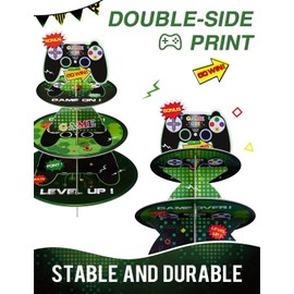 WERNNSAI Video Game Cupcake Stand - Gaming Party Decorations for Boys 3-Tier Cardboard Cupcake Stand Holder Round Serving Tray Stand Dessert Tower Video Game Theme Birthday Party Supplies