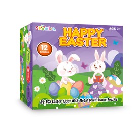 Shemira 24 Pack Easter Eggs with Metal Brain Teaser Puzzles, Iron Link Unlock Interlock Game, Easter Basket Stuffers for Kids, Filled Easter Eggs with Toys, Easter Party Favors for Kids