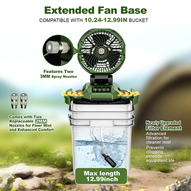 Veubew Misting Fan Portable with 25L Bucket, 30000mAh Rechargeable Battery