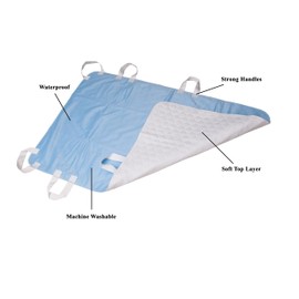 ViDava Multipurpose 34" x 52" Positioning Bed Pad with Reinforced Handles - Reusable & Washable Transfer Sheet for Turning, Lifting & Repositioning - Waterproof Fabric, Blue