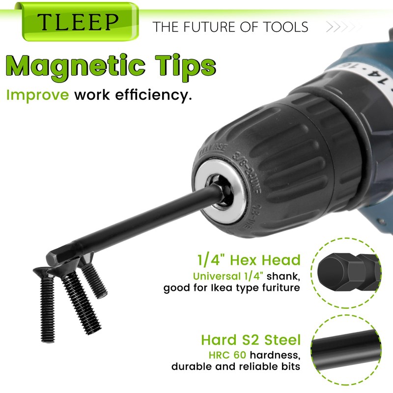 TLEEP 11Pcs 1/4" Allen Wrench Drill Bit Set 5/16"-5/64", 100MM