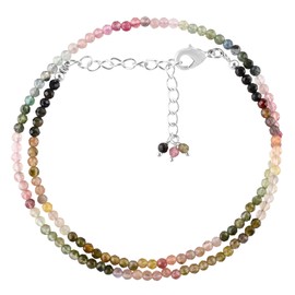 Natural Multi Tourmaline Gemstone Full Beaded Choker Necklace, Chakra Healing Crystals, Silver Plated Chain, Gift for Women, Birthday, Gemstones Jewelry, Statement Necklace 18 inch