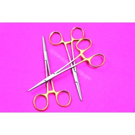 CYNAMED USA NEW 4 PREMIUM GOLD Kelly Hemostat Forceps 5.5" STRAIGHT Surgical Stainless CE