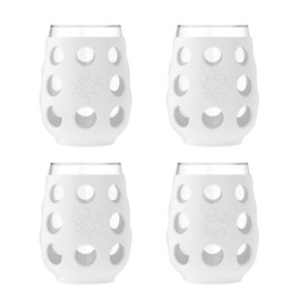 Lifefactory LF320141C4 17-Ounce BPA-Free Indoor/Outdoor Wine Glass with Protective Silicone Sleeve, 4 Pack, Optic White