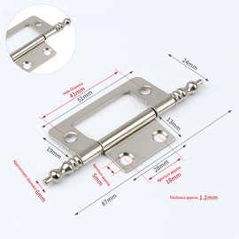 Leliafleury 4Pcs Flush Door Hinges 2 Inch Cabinet Mute Hinges Butt Hinges for Window Cabinets Closet Drawer Boxes, Silver