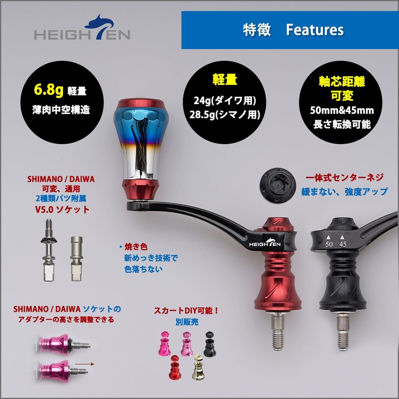 HEIGHTEN 1091 1.8-2.0 inches (45-50 mm) Variable Reel Handle, 0.2