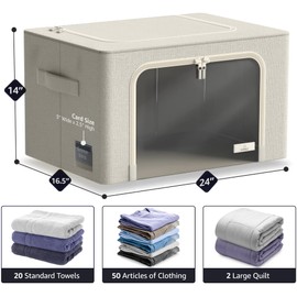 Sorbus Jumbo Storage Bins with Metal Frame - Oxford Fabric Storage Containers with Large Clear Window & Carry Handles - Stackable & Foldable Clothes Organizer Bags for Bedding Linen, Clotheing & More