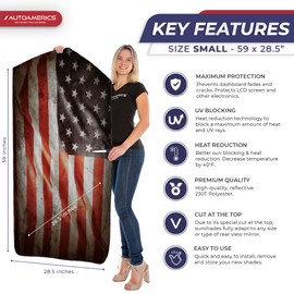 Autoamerics 1-Piece Windshield Sun Shade Grunge American Flag - 1 USA Design - Foldable Car Front Window Sunshade for Most Sedans SUV Truck - Blocks Max UV Rays and Keeps Your Vehicle Cool - Large