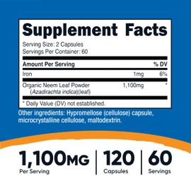 Nutricost Neem Leaf Capsules (1,100 mg) 120 Capsules - 60 Servings