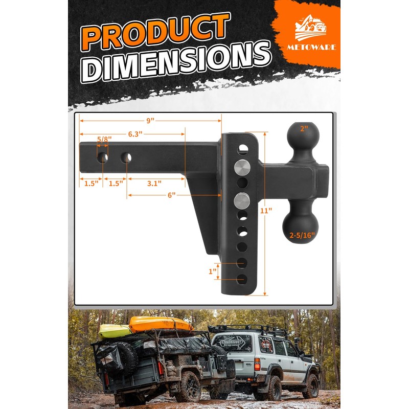 METOWARE Adjustable Trailer Hitch - Heavy Duty Tow Hitch Fits