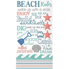Celebrate the Home Beach-Themed 3-Ply Paper Guest/Buffet Napkins, Beach Rules, 16-Count