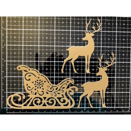 6pc gold shimmer cardstock sleigh and reindeer embellishment for cards scrapbook