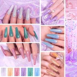 RARJSM Holographic Gel Nail Polishes Set,Sliver Rose Gold Blue Green Purple Nail Gel Polishes,Holo Glitter Gel Polish Kit,6pcs with Gift Box 7.5ML Nail Varnish Curing Rqiures French Manicure
