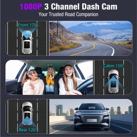 3 Channel 4K Dash Cam with 5GHz WiFi & APP Control, 4K/2.5K+1080P+1080P Front Inside and Rear, Triple Dash Camera with 64GB Card, G-Sensor, 24 Hours Parking Mode, Loop Recording, Night Vision