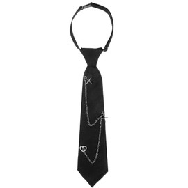 APLZGMG Black Tie for Women with Star Heart, Pre-Tied Punk Metal Chain Ties for Uniform, School, Shirt Accessory, Adjustable Necktie for Women School Uniform Shirt Accessory