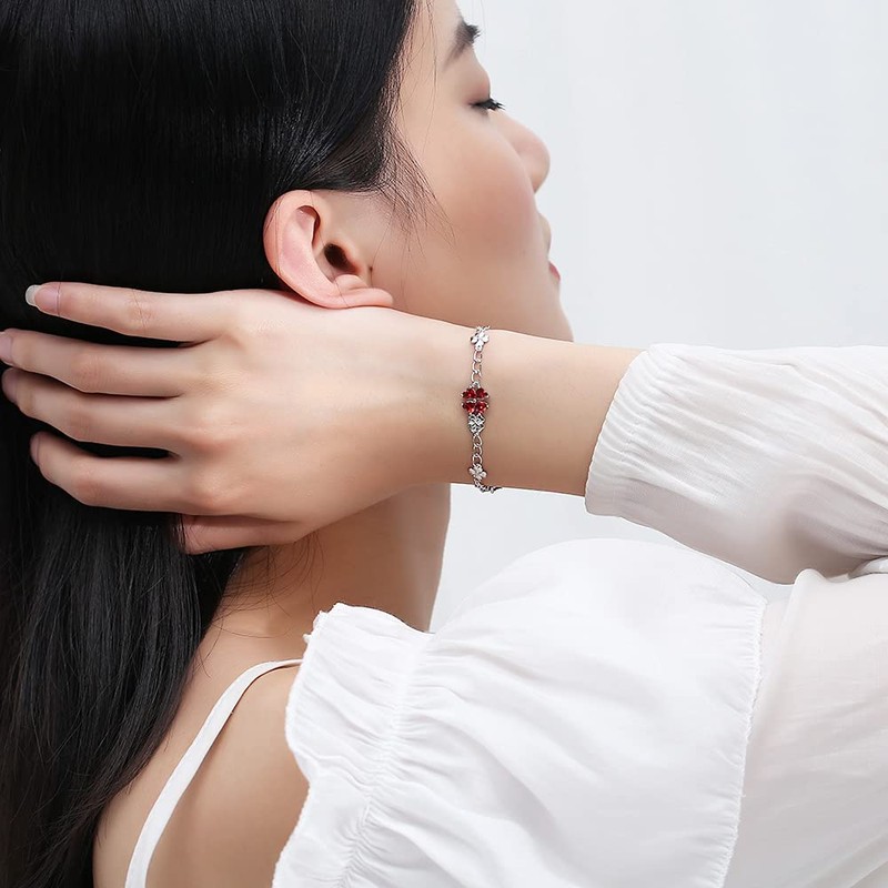 JIANGXIN 925 Sterling Silver Birthstone Chain Link Bracelet for Women