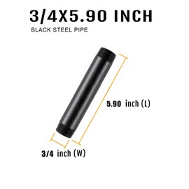 AGUTEA black extension tube, male thread, steel threaded tube, standard size, for DIY industrial style furniture decoration (Pack of 4) 3/4 INCHES (5.90'' Length)