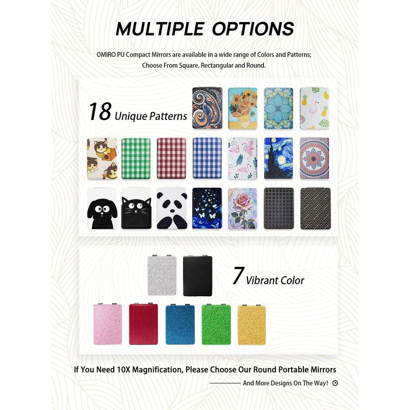 OMIRO Compact Mirror, Glitter PU 1X/3X Magnification, Ultra Portable for