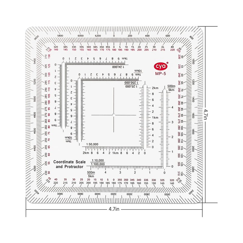 CYA Square Military Map Coordinate Scale Protractor Map for Land