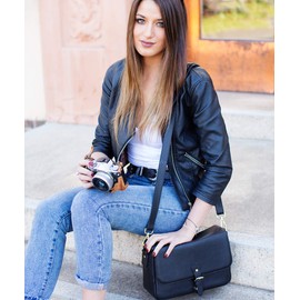 Meliae Camera Bag for Women, DSLR Mirrorless Camera Purse, Leather Shoulder Crossbody Messenger Travel Bag for Photographers (Black)