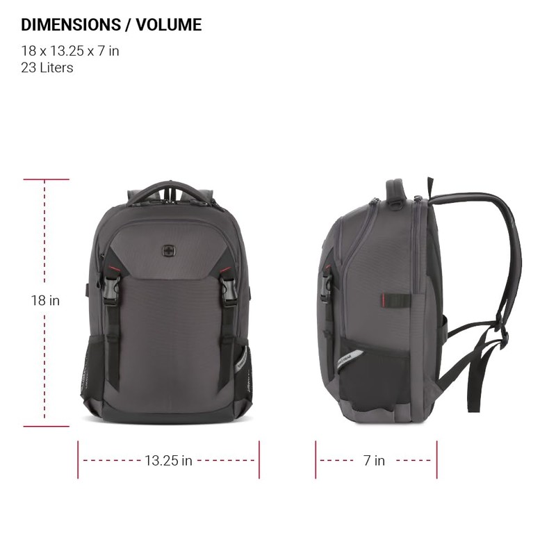 SwissGear Civic Pro Laptop Backpack, Grey, 18"x13.25"x7"