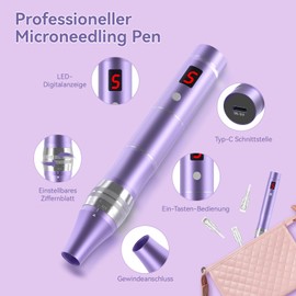 QUELLE Microneedling Pen Electric, Wireless Dermapen Microneedling with LCD Screen and 5 Levels Including 16 Cartridges for Skin Care