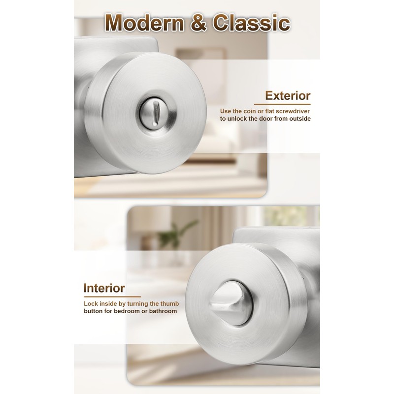 Probrico Privacy Door Knobs Interior 6 Pack, Satin Nickel Door