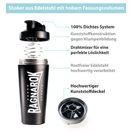 RAGNAROK Stainless Steel Shaker Protein 750 ml Metal Shaker Water Bottle with Ball Sport Fitness